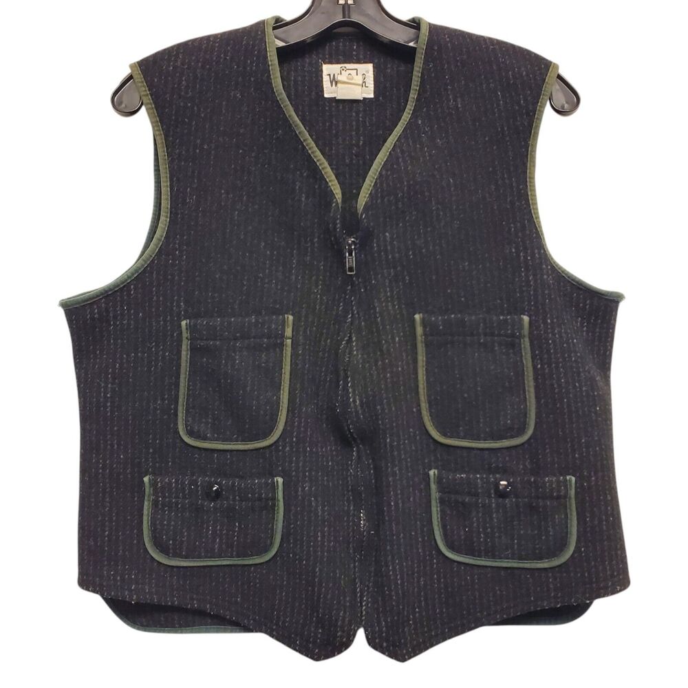 Vintage WOOLRICH Vest Mens 42 Black Wool Full Zip Pockets Western Waistcoat